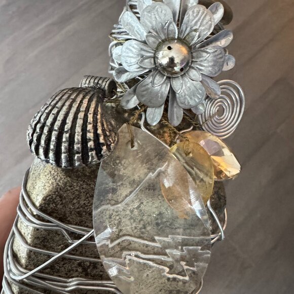 PIER 1 Wire Wrapped Decorative Bottle Vase Gold and Silver Tones Metal Flowers - Picture 6 of 8